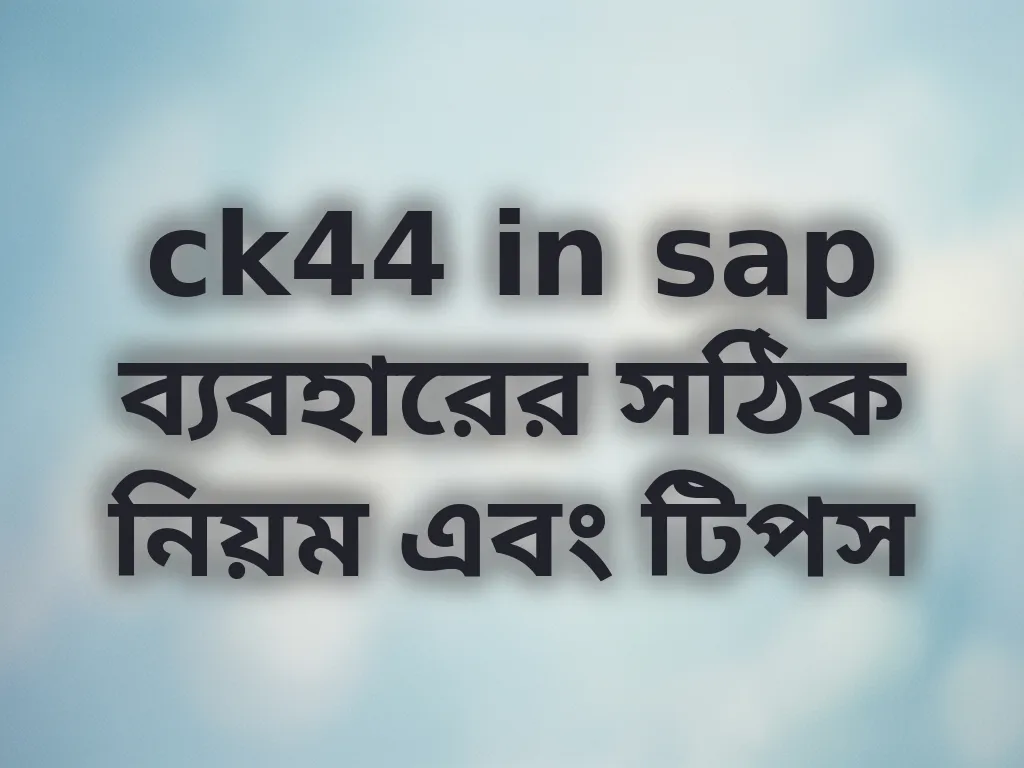 ck44 in sap ব্যবহারের সঠিক নিয়ম এবং টিপস